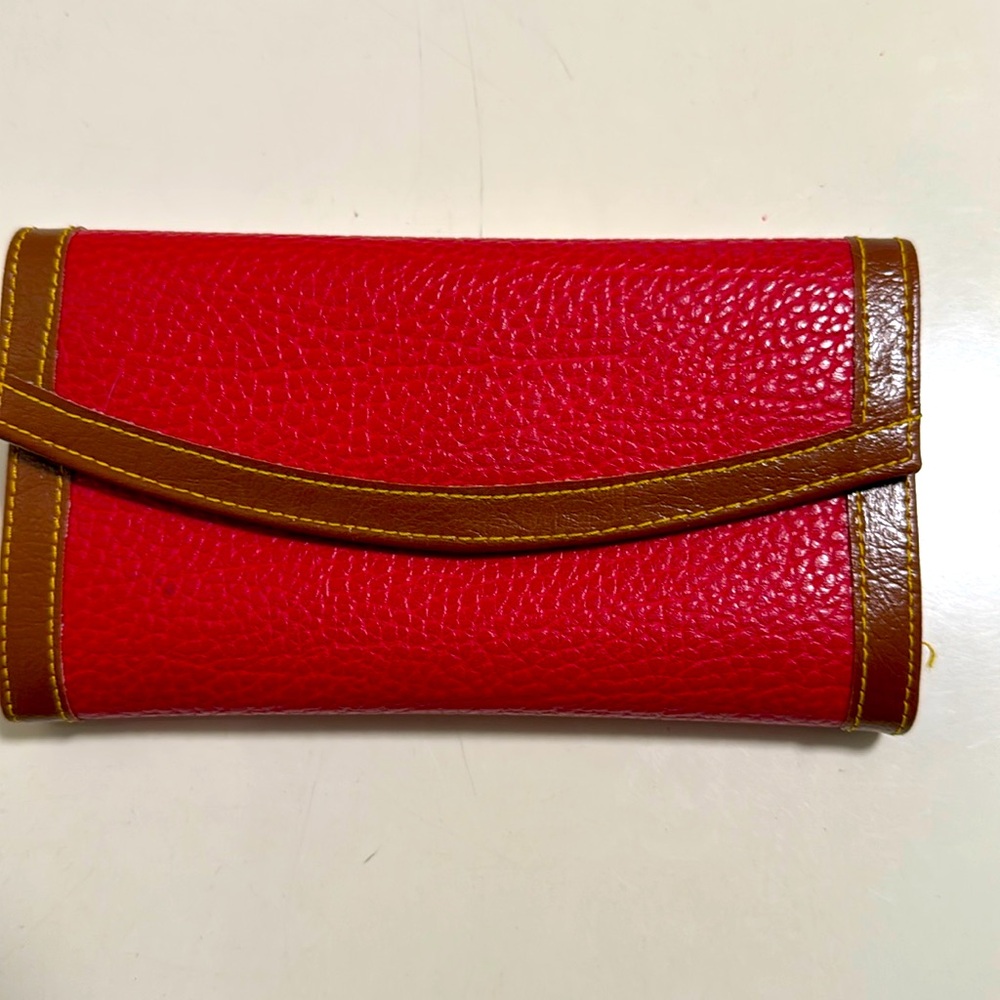 VINTAGE RED PEBBLED LEATHER CLUTCH MULTI- COMPARTMENT WALLET